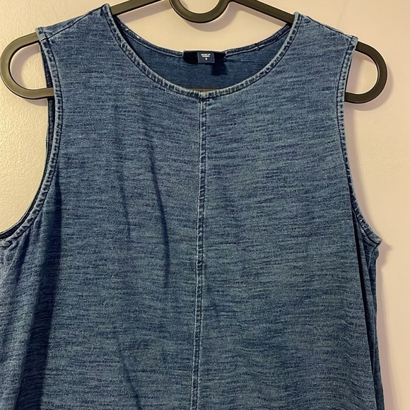 J. Jill Pure Jill Indigo Mini Shift Dress Denim Look Asymmetrical Back size S - Picture 3 of 16